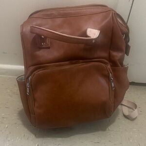 Brown Leather Expandable Baby Backpack